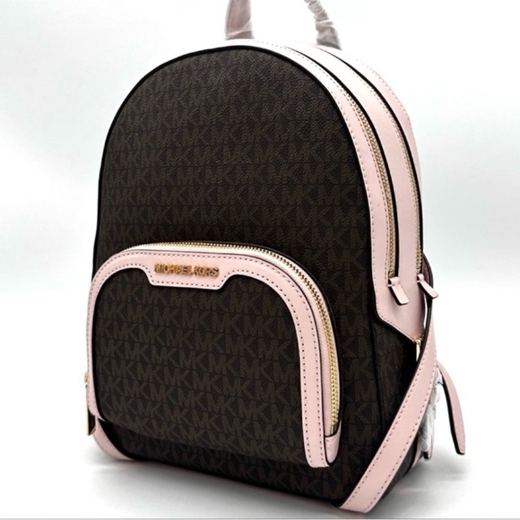 Michael Kors Medium Jaycee Zip Packet Backpack Brown/Light Pink - Picture 3 of 14